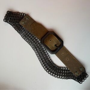 Streets Ahead Olive Leather Belt with Black Chain Link
